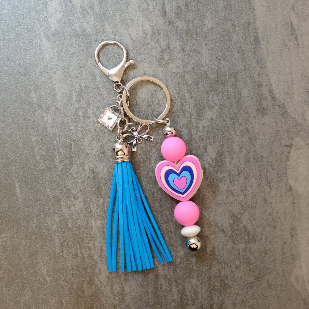 Fun Handmade Beaded Keychains, tassel, charms, silver, bow, backpack, gift